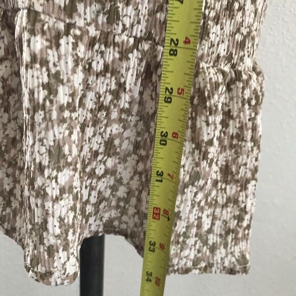 Storia Beige Neutral Tan Floral Chiffon V Neck Oversized Boho Mini Dress - S - Picture 6 of 8